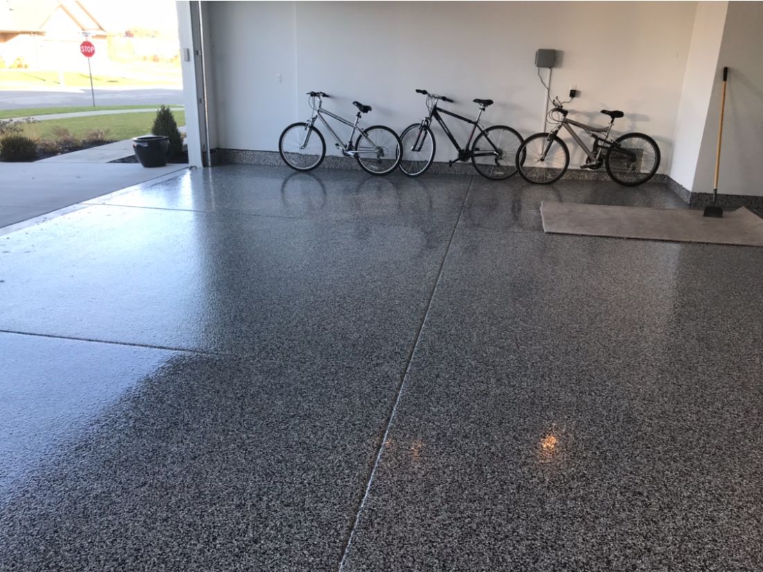 Finished epoxy flake garage floor